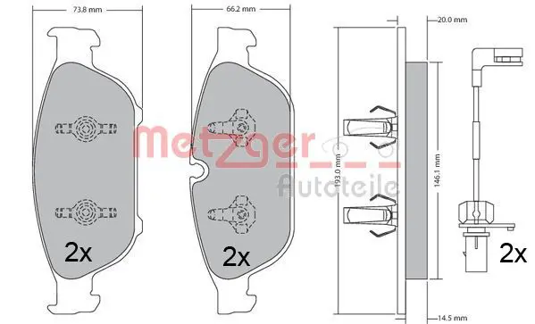 Handler.Part Brake pad set, disc brake METZGER 1170657 1