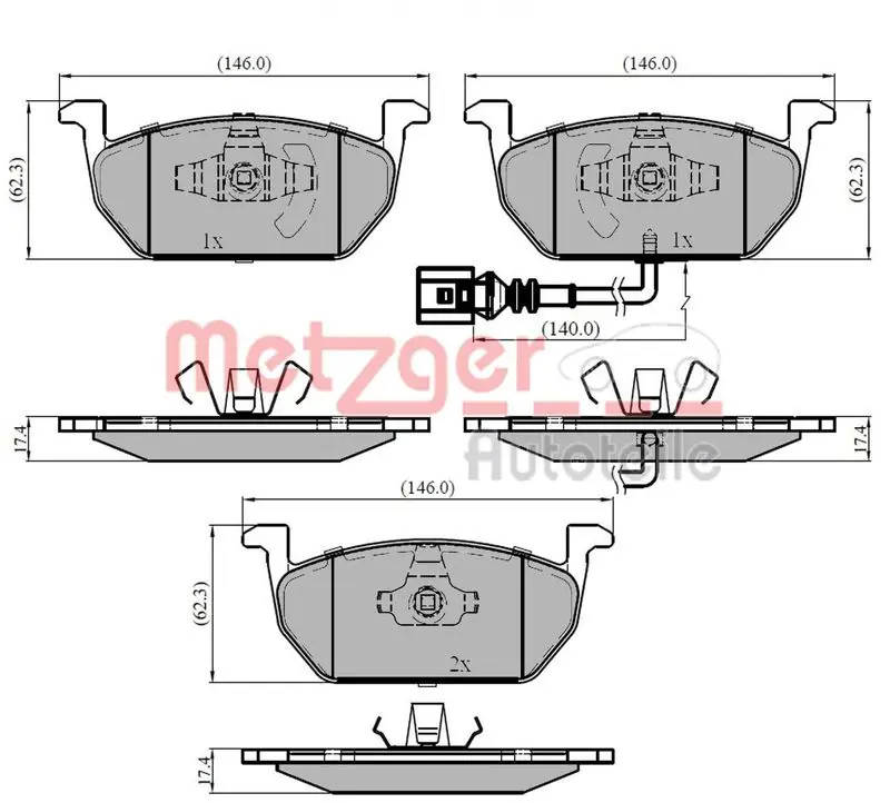 Handler.Part Brake pad set, disc brake METZGER 1170828 1