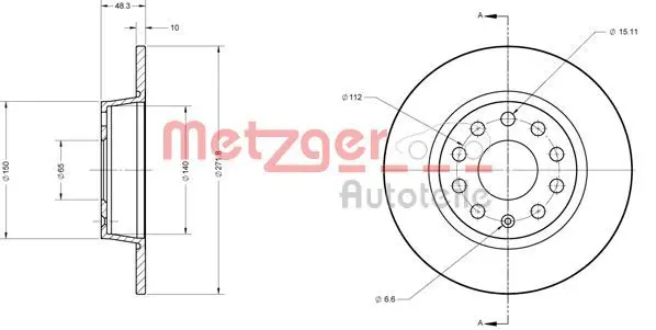 Handler.Part Brake disc METZGER 6110108 1