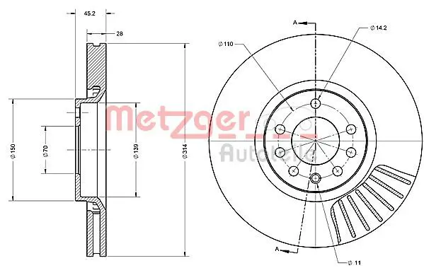 Handler.Part Brake disc METZGER 6110251 1