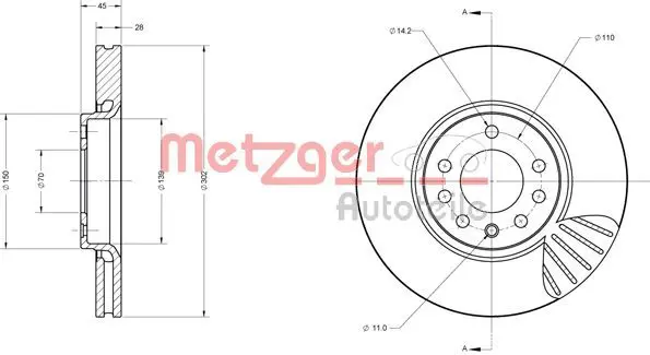 Handler.Part Brake disc METZGER 6110404 1