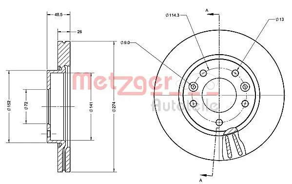 Handler.Part Brake disc METZGER 6110466 1