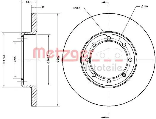 Handler.Part Brake disc METZGER 6110686 1