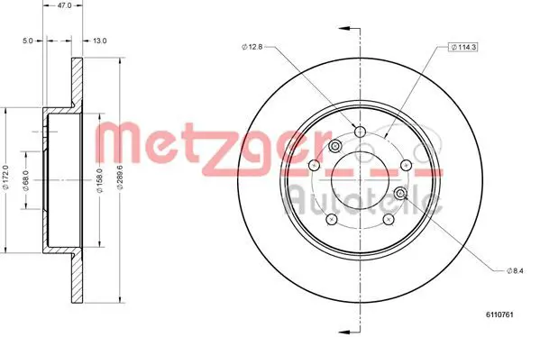 Handler.Part Brake disc METZGER 6110761 2