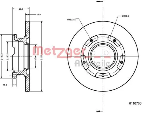 Handler.Part Brake disc METZGER 6110766 2