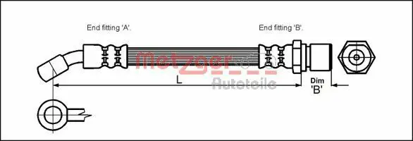 Handler.Part Brake hose METZGER 4110608 1