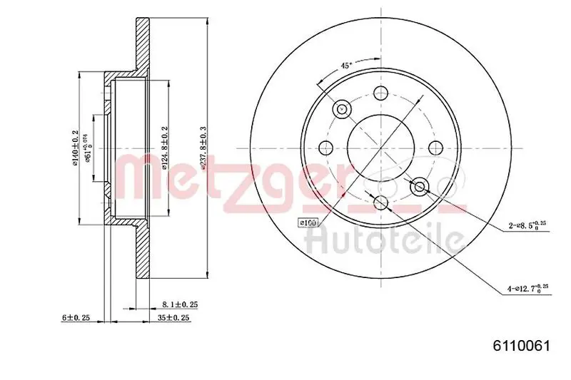 Handler.Part Brake disc METZGER 6110061 1