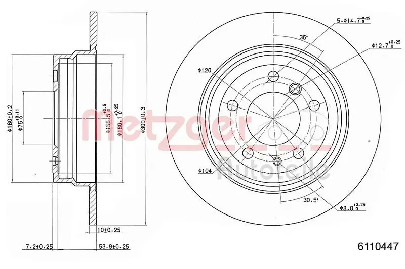 Handler.Part Brake disc METZGER 6110447 1