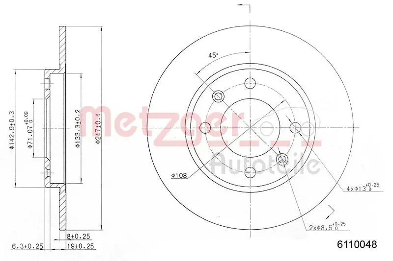 Handler.Part Brake disc METZGER 6110048 1