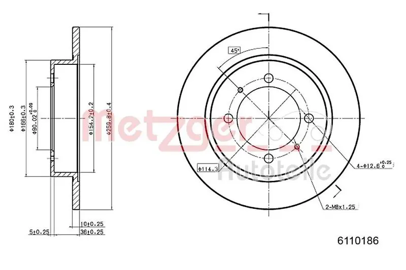 Handler.Part Brake disc METZGER 6110186 1