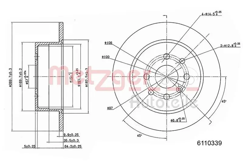 Handler.Part Brake disc METZGER 6110339 1