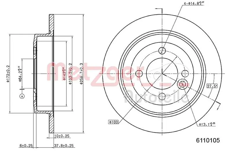 Handler.Part Brake disc METZGER 6110105 1