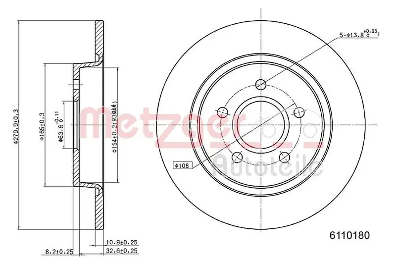 Handler.Part Brake disc METZGER 6110180 1