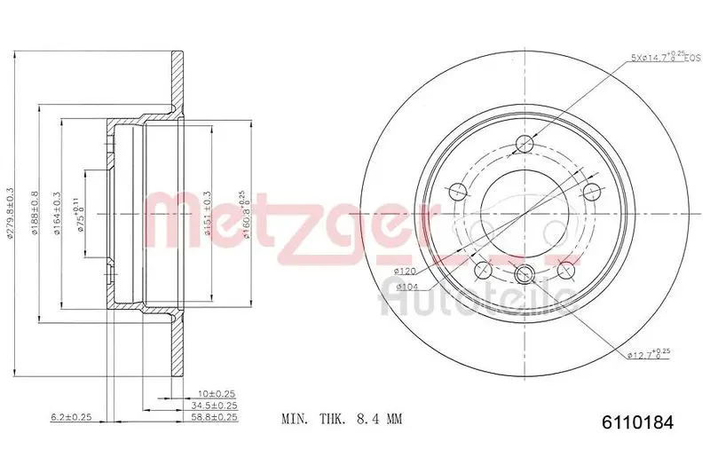 Handler.Part Brake disc METZGER 6110184 1