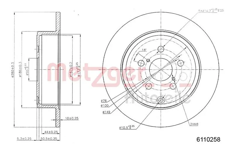 Handler.Part Brake disc METZGER 6110258 1