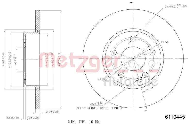 Handler.Part Brake disc METZGER 6110445 1