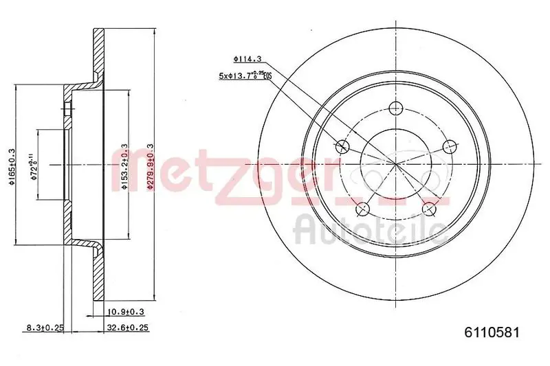 Handler.Part Brake disc METZGER 6110581 1