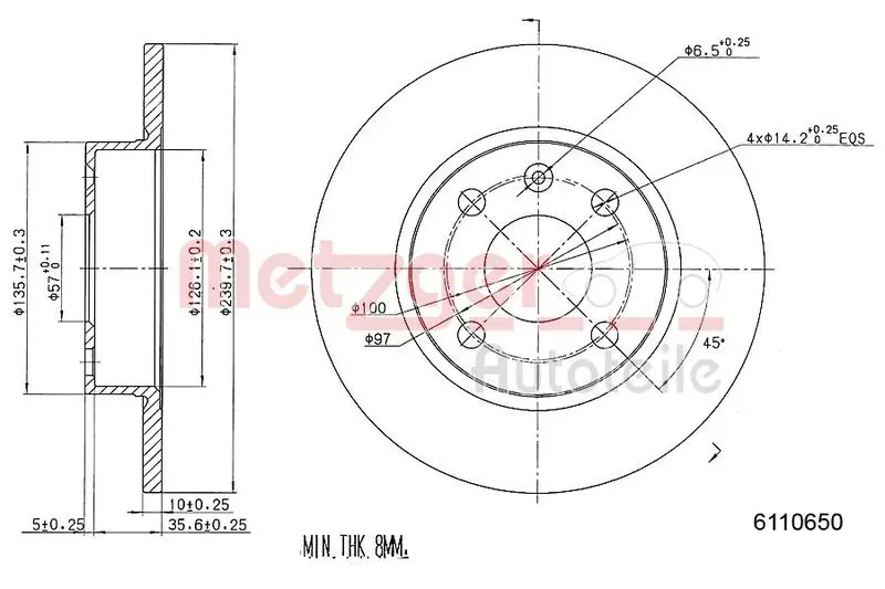 Handler.Part Brake disc METZGER 6110650 1