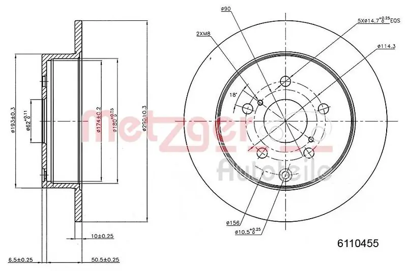 Handler.Part Brake disc METZGER 6110455 1