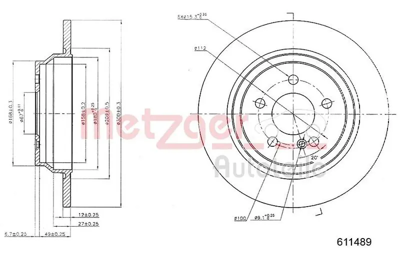 Handler.Part Brake disc METZGER 6110489 1