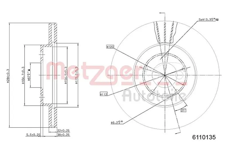 Handler.Part Brake disc METZGER 6110135 1