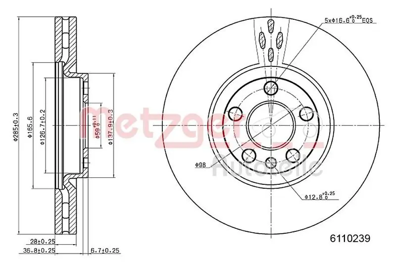 Handler.Part Brake disc METZGER 6110239 1