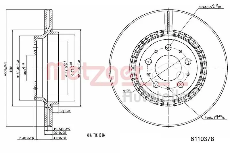 Handler.Part Brake disc METZGER 6110378 1