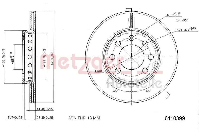 Handler.Part Brake disc METZGER 6110399 1