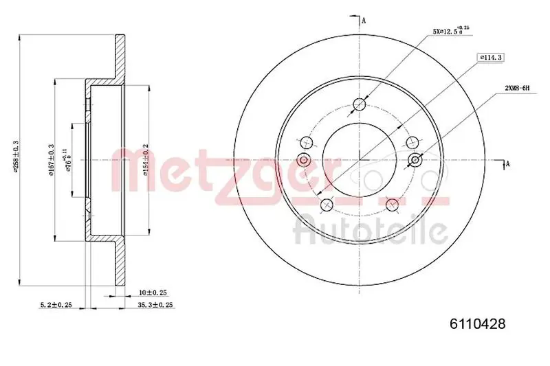 Handler.Part Brake disc METZGER 6110428 1