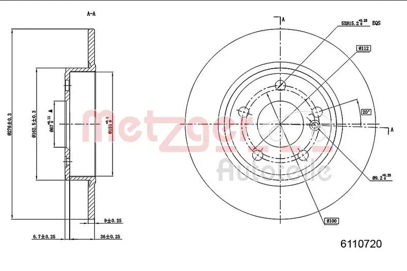 Handler.Part Brake disc METZGER 6110720 1