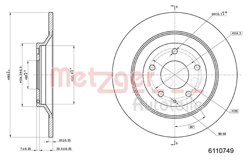 Handler.Part Brake disc METZGER 6110749 1