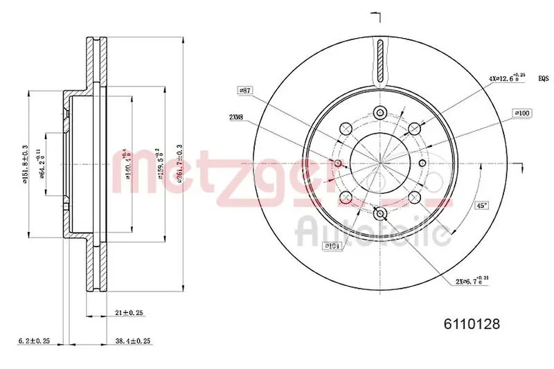 Handler.Part Brake disc METZGER 6110128 1