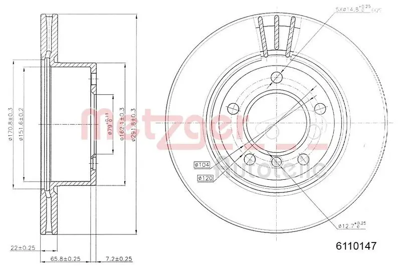 Handler.Part Brake disc METZGER 6110147 1