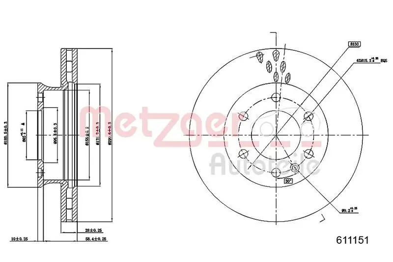 Handler.Part Brake disc METZGER 6110151 1