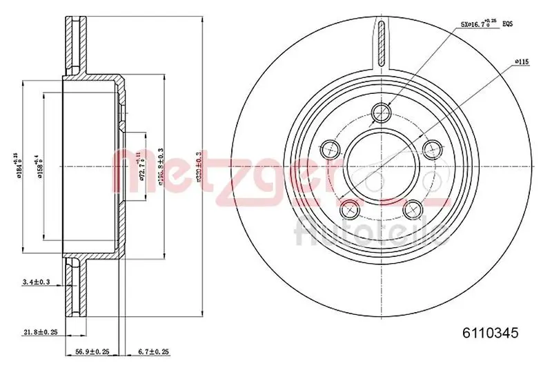 Handler.Part Brake disc METZGER 6110345 1