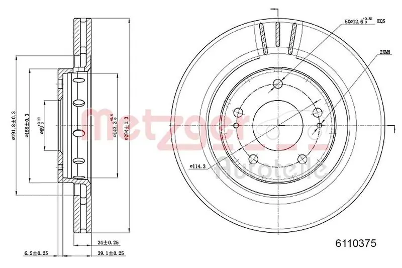 Handler.Part Brake disc METZGER 6110375 1