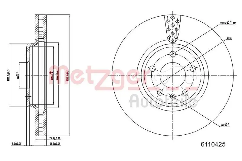 Handler.Part Brake disc METZGER 6110425 1