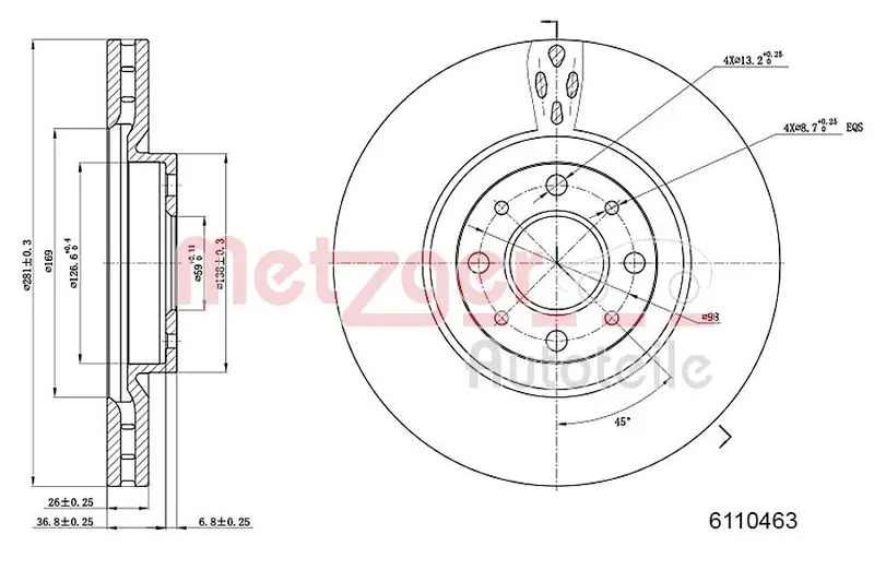 Handler.Part Brake disc METZGER 6110463 1