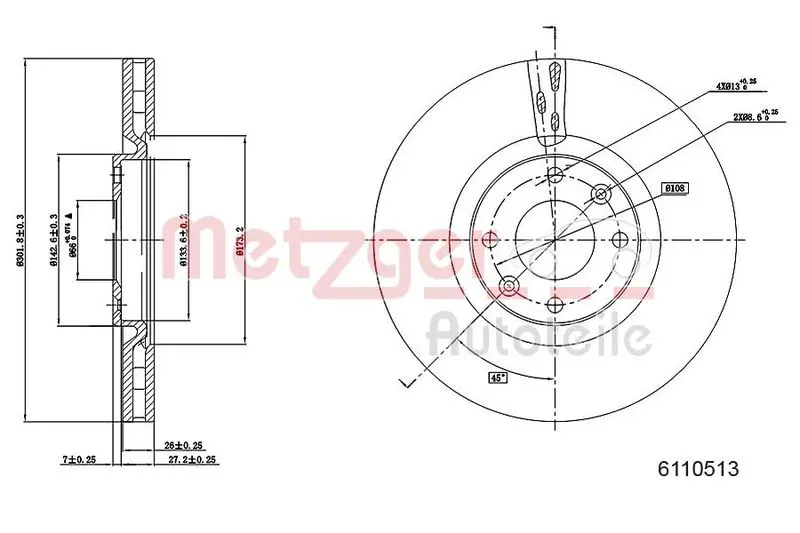 Handler.Part Brake disc METZGER 6110513 1