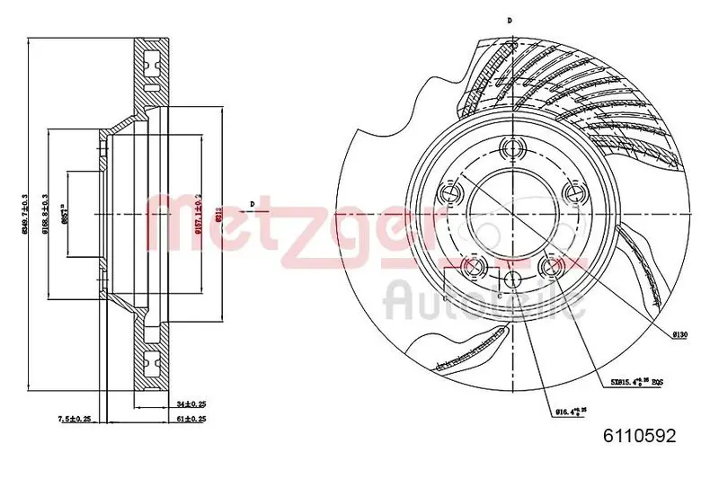 Handler.Part Brake disc METZGER 6110592 1