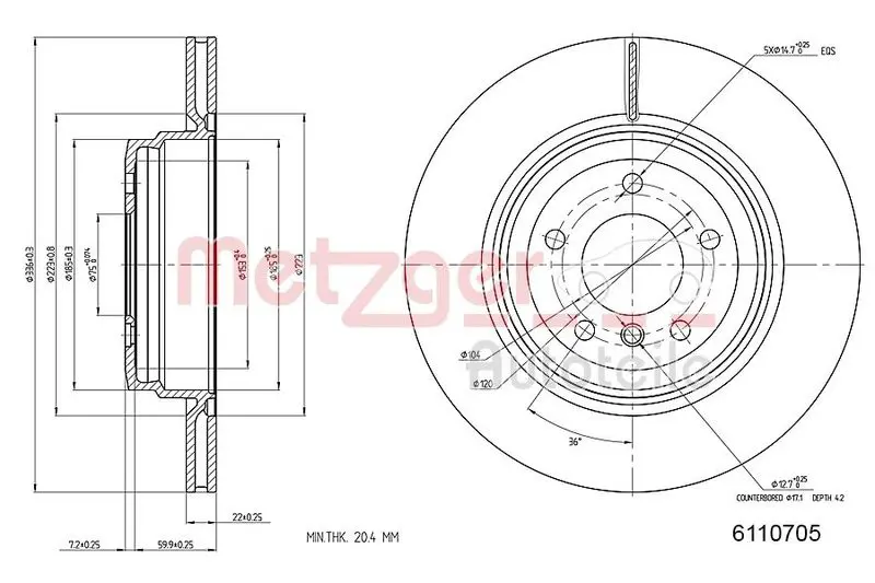 Handler.Part Brake disc METZGER 6110705 1