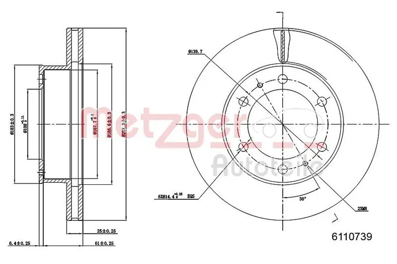 Handler.Part Brake disc METZGER 6110739 1