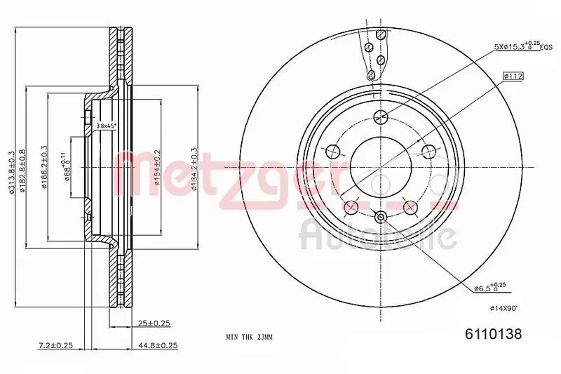 Handler.Part Brake disc METZGER 6110138 1