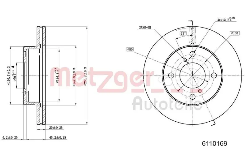 Handler.Part Brake disc METZGER 6110169 1