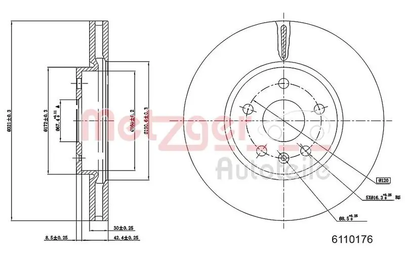 Handler.Part Brake disc METZGER 6110176 1