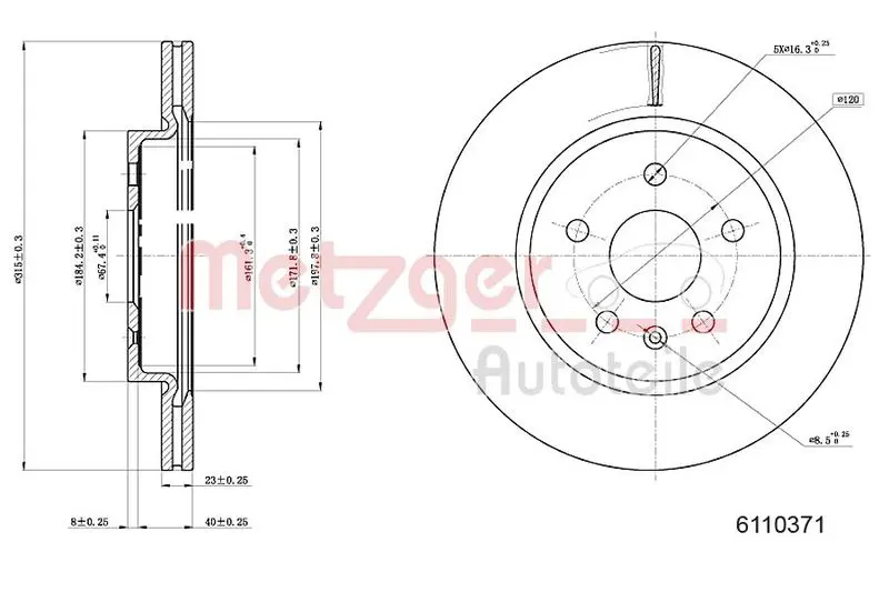 Handler.Part Brake disc METZGER 6110371 1