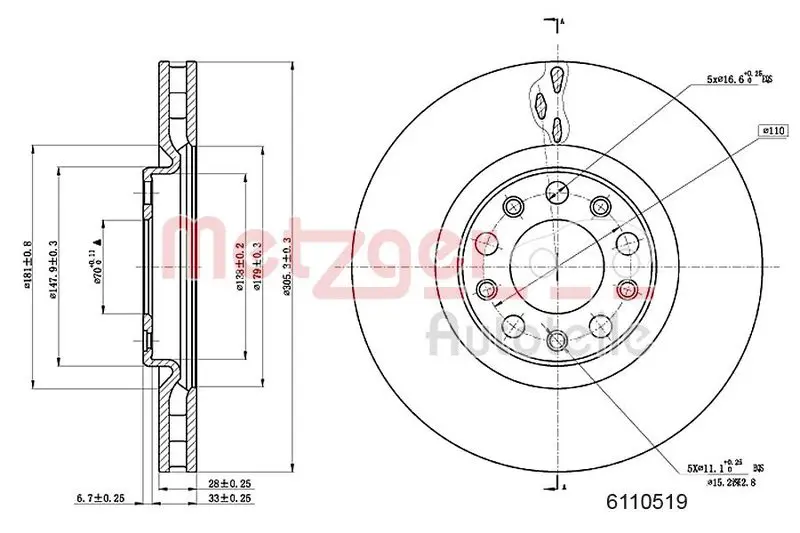 Handler.Part Brake disc METZGER 6110519 1