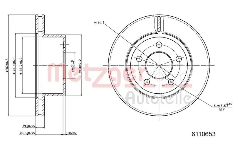 Handler.Part Brake disc METZGER 6110653 1