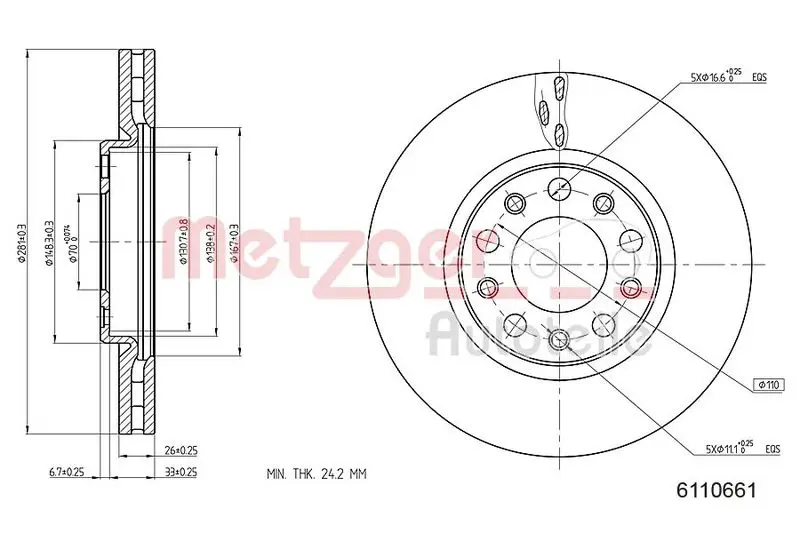 Handler.Part Brake disc METZGER 6110661 1