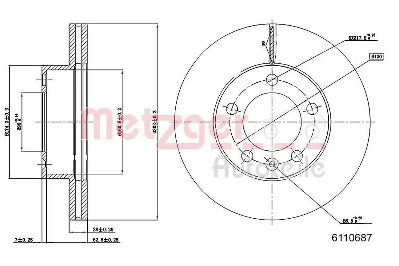 Handler.Part Brake disc METZGER 6110687 1